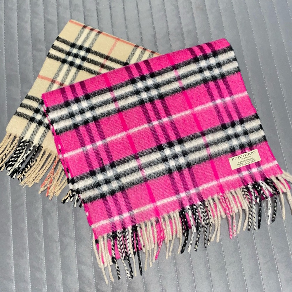Authentic Burberry Hot Pink Cashmere Nova Check Scarf